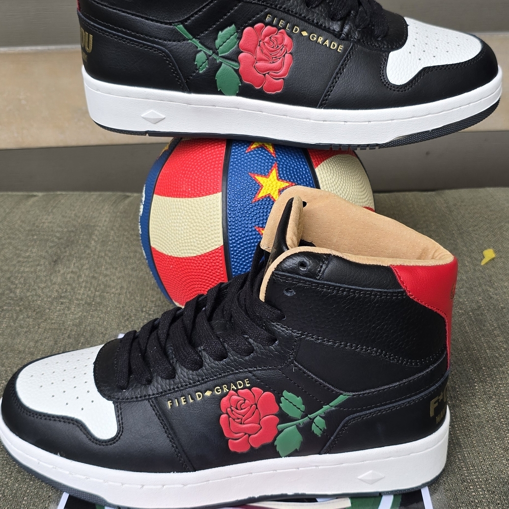 Black and Red Rose High-Top Sneakers